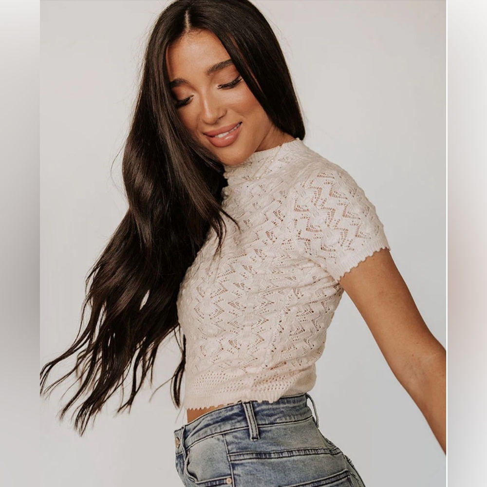 AMPERSAND AVE Intricately  Knit Nora Top in Cream(NWT)